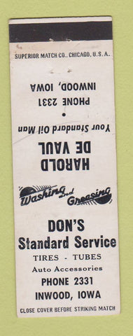 Matchbook Cover - Don's Standard oil gas Inwood IA Harold De Vaul