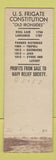 Matchbook Cover - Navy Yard Boston MA US Frigate Constitution Federal