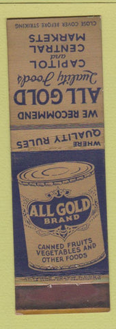 Matchbook Cover - All Gold Canned Fruits Vegetables CROWN