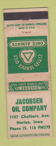Matchbook Cover - Cities oil gas Jacobsen Harlan IA WEAR
