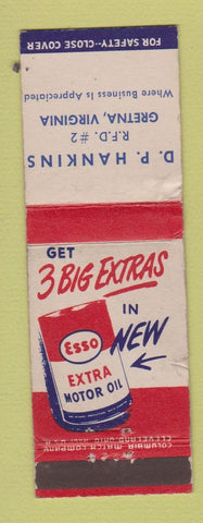 Matchbook Cover - Esso oil gas DP Hankins Gretna VA WEAR