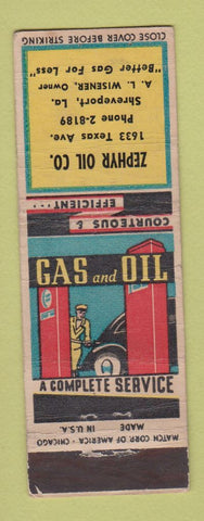 Matchbook Cover - Zephyr Oil gas Shreveport LA WEAR
