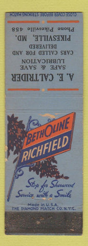 Matchbook Cover - Richland oil gas AE Caltrider Pikesville MD WEAR