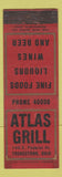 Matchbook Cover - Atlas Grill Youngstown OH WEAR