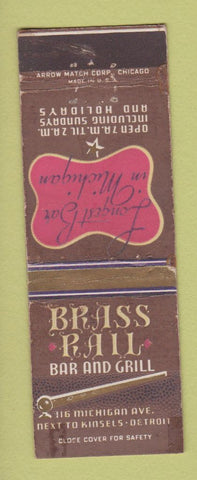 Matchbook Cover - Brass Rail Bar Grill Detroit MI ARROW WEAR