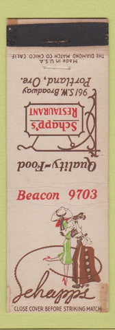 Matchbook Cover - Schapp's Restaurant Portland OR