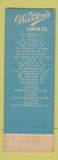 Matchbook Cover - Walton's Lunch Boston MA WEAR