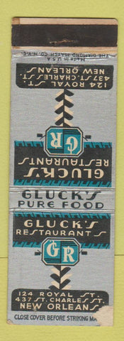 Matchbook Cover - Gluck's Restaurant New Orleans LA WORN