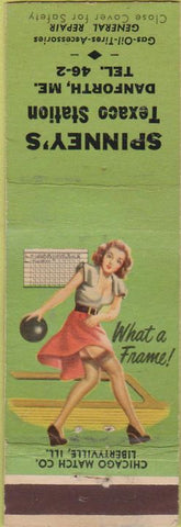 Matchbook Cover - Spinney's Texaco oil gas Danforth ME pinup