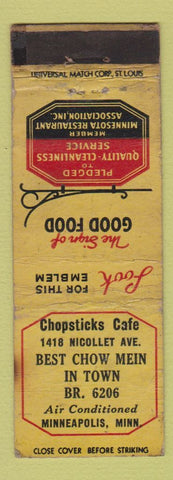 Matchbook Cover - Chopsticks Cafe Chinese Minneapolis MN WORN