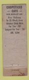 Matchbook Cover - Chopsticks Cafe Chinese Minneapolis MN WORN
