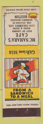 Matchbook Cover - McNamara's Cafe Boston MA Federal