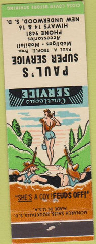 Matchbook Cover - Paul's Mobil oil gas New Underwood SD hillbilly