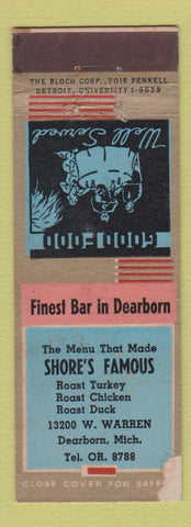 Matchbook Cover - Shore's Famous Restaurant Dearborn MI WORN