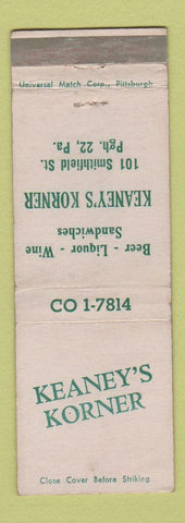 Matchbook Cover - Keaney's Korner Pittsburgh PA WEAR
