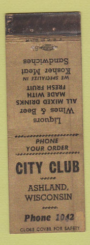 Matchbook Cover - City Club Ashland WI WEAR