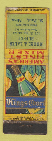 Matchbook Cover - King's Court Mixer Soda? Moore Lauer Buffet St Paul MN WORN