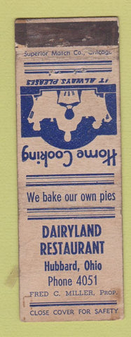 Matchbook Cover - Dairyland Restaurant Hubbard OH WORN