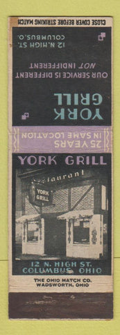 Matchbook Cover - York Grill Columbus OH