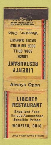Matchbook Cover - Liberty Restaurant Wooster OH WORN