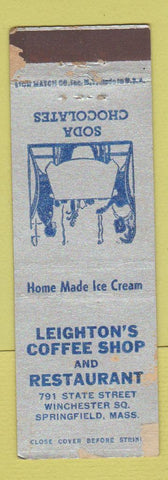 Matchbook Cover - Leighton's Coffee Shop Restaurant Springfield MA WEAR