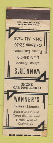 Matchbook Cover - Wanner's Restaurant Crafton PA