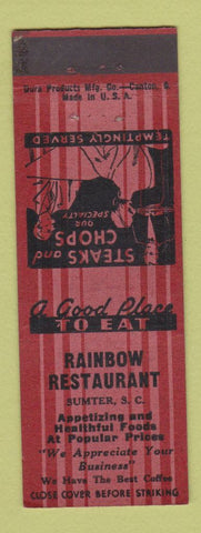 Matchbook Cover - Rainbow Restaurant Sumter SC