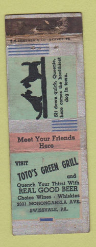 Matchbook Cover - Toto's Green Grill Swissvale PA WORN