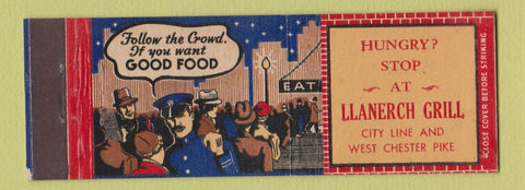 Matchbook Cover - Llanerch Grill West Chester PA Full Length