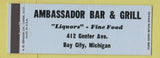 Matchbook Cover - Ambassador Bar Grill Bay City MI Full Length