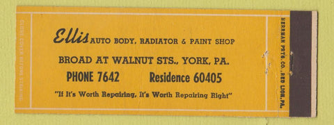 Matchbook Cover - Ellis Auto Body York PA Full Length