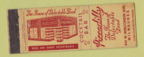Matchbook Cover - Piccadilly Restaurant Milwaukee WI WEAR