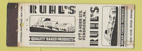 Matchbook Cover - Ruhl's Bakery Penbrook PA WEAR