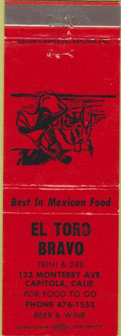 Matchbook Cover - El Toro Bravo Capitola CA