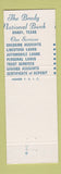 Matchbook Cover - Brady National Bank Brady TX Full Length