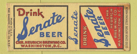 Matchbook Cover - Senate Beer Washington DC BOBTAIL