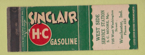 Matchbook Cover - Sinclair oil gas West Side Winchester IN WEAR