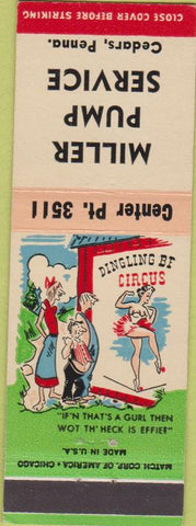 Matchbook Cover - Miller Pump Service Cedars PA hillbilly
