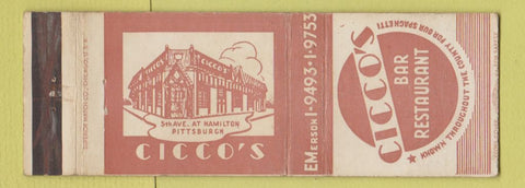 Matchbook Cover - Cicco's Bar Restaurant Pittsburgh PA