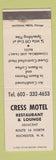 Matchbook Cover - Cress Motel Rochester NH