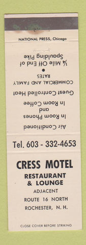 Matchbook Cover - Cress Motel Rochester NH