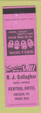Matchbook Cover - RJ Gallagher Central Hotel Cresson PA