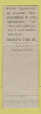 Matchbook Cover - Star Products Montreal QC Toilet Cleaners
