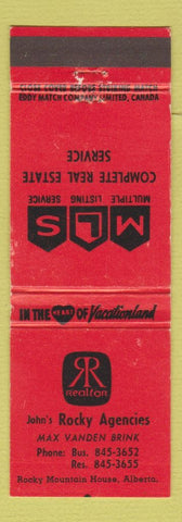 Matchbook Cover - John's Rocky Real Estate Rocky Mountain House AB