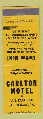 Matchbook Cover - Carlton Motel St Thomas PA