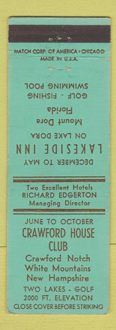Matchbook Cover - Crawford House Club Crawford Notch NH Mount Dora FL