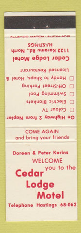 Matchbook Cover - Cedar Lodge Motel Hastings New Zealand
