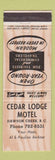 Matchbook Cover - Cedar Lodge Motel Dawson Creek BC