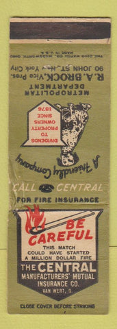 Matchbook Cover - Central Manufacturers' Insurance Van Wert OH Dalmatian WORN