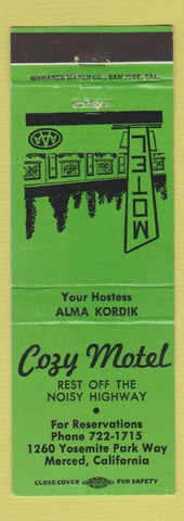 Matchbook Cover - Cozy Motel Merced CA